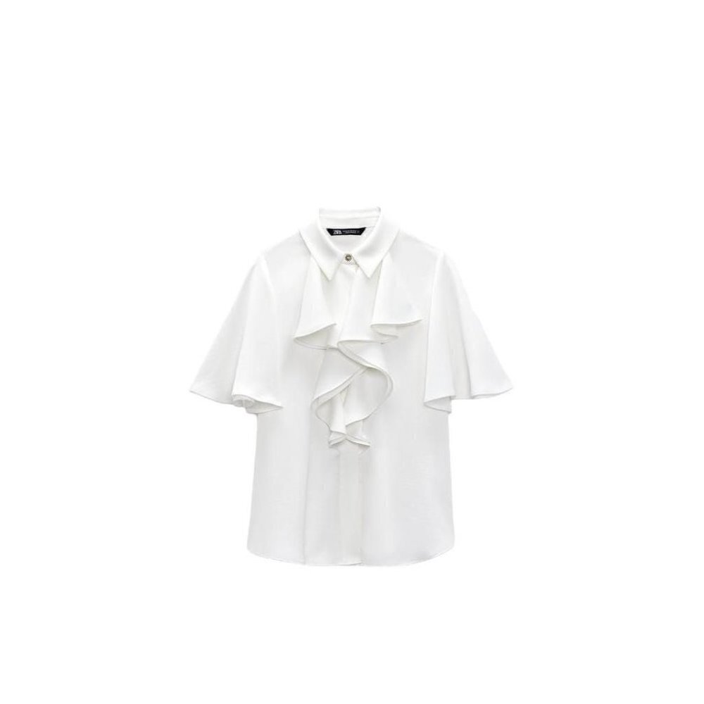 ZARA RUFFLED SATIN SHIRTWhite SIZE Xs | 7675/796